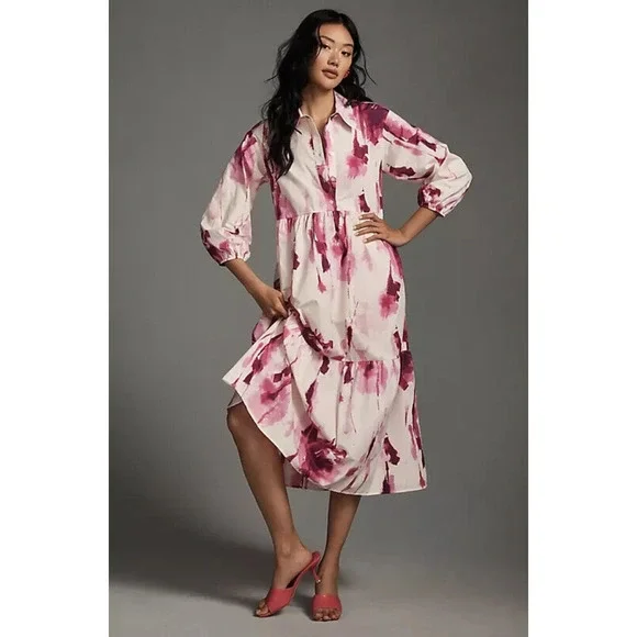 Anthropologie | Dresses | Anthropologie The Bettina Tiered Shirt Dress By  Maeve Large New | Poshmark